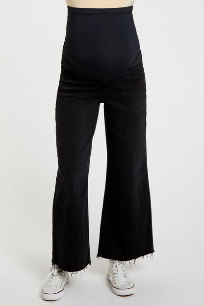 Black Wide Leg Raw Hem Maternity Jeans