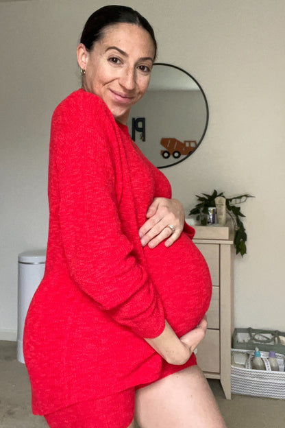 Red Sweater Short Maternity Set