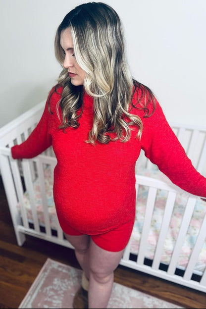 Red Sweater Short Maternity Set