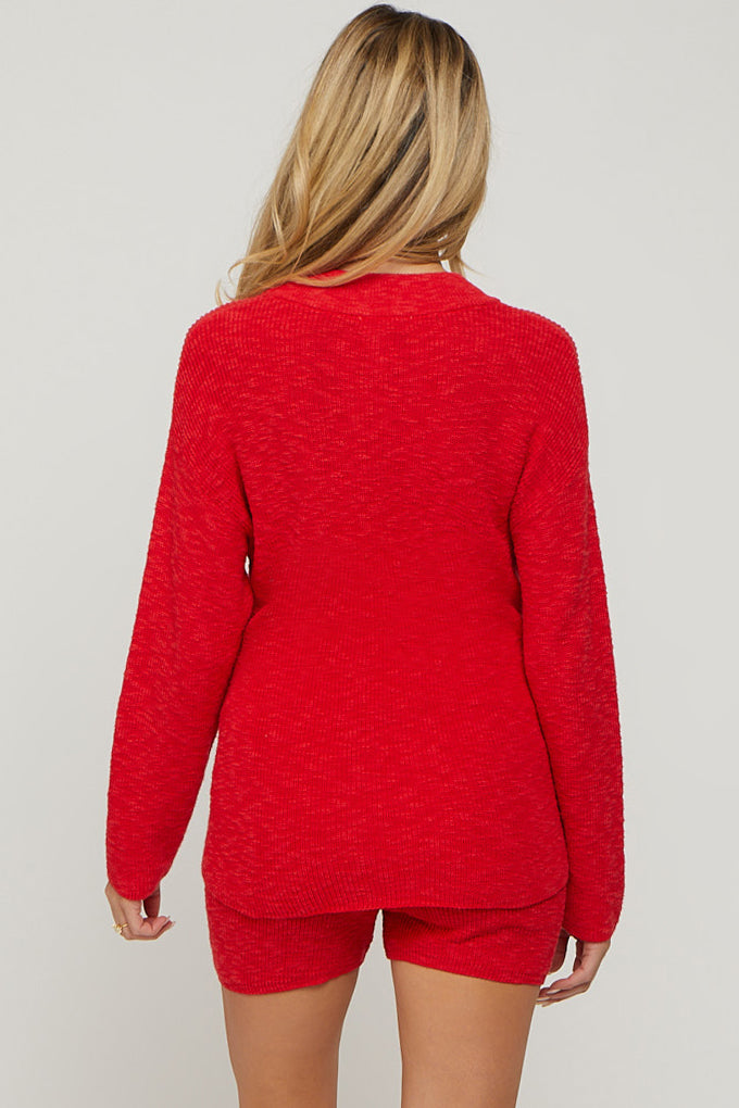 Red Sweater Short Maternity Set