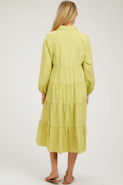 Lime Tiered Collared Maternity Midi Dress
