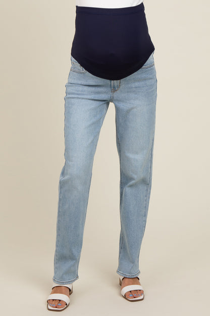 Light Blue Basic Maternity Straight Leg Jeans