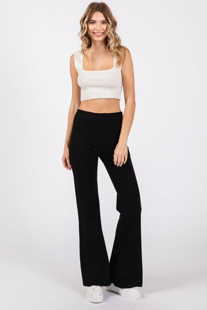 Black Flare Leg Fold Over Maternity Leggings