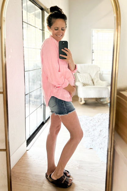 Blue Distressed Fringe Hem Maternity Jean Shorts