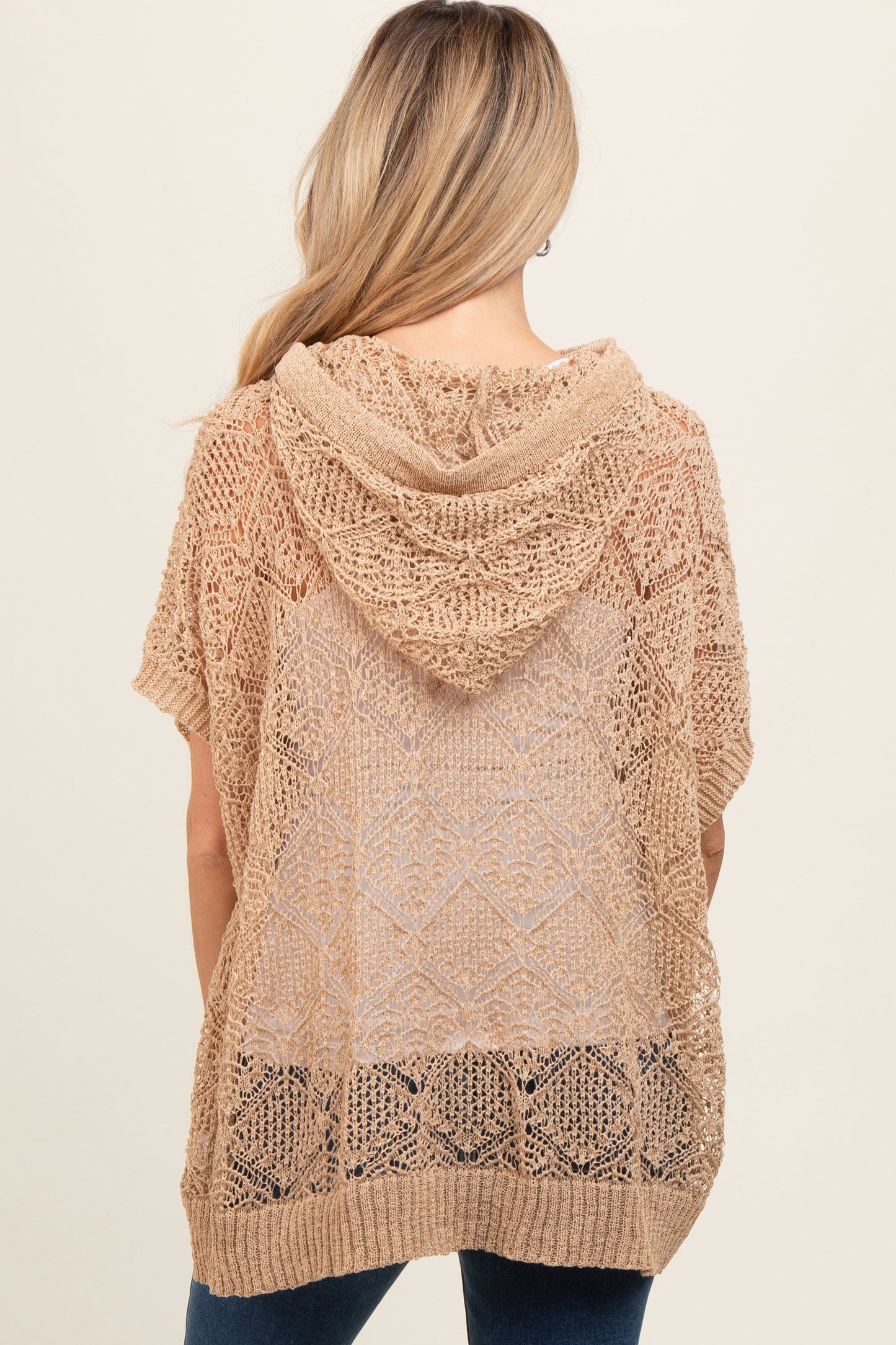 Beige Knit Dolman Sleeve Hooded Maternity Top
