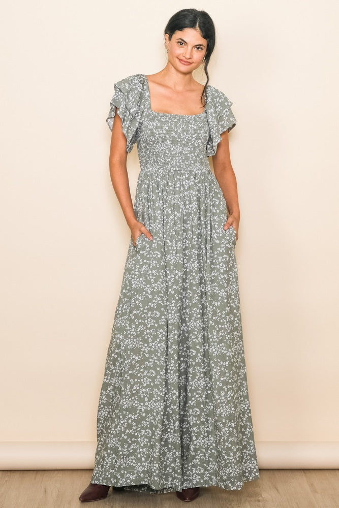 Green Floral Maternity Jumpsuit