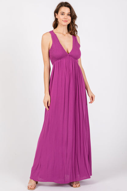 Violet Deep V-Neck Cross Back Maternity Maxi Dress