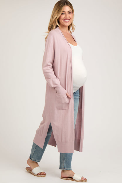 Light Pink Long Maternity Cardigan