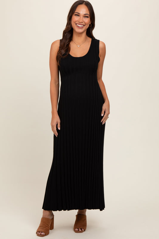 Black Sleeveless Knit Maternity Maxi Dress