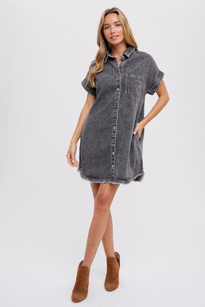 Black Denim Button Up Maternity Dress