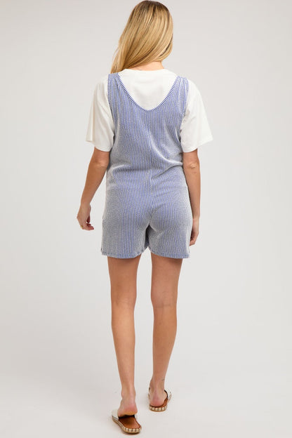 Royal Blue Striped Bow Strap Maternity Romper