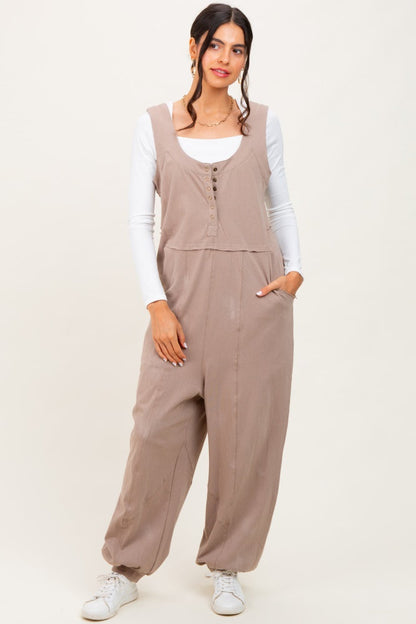 Taupe Loose Fit Sleeveless Maternity Jumpsuit