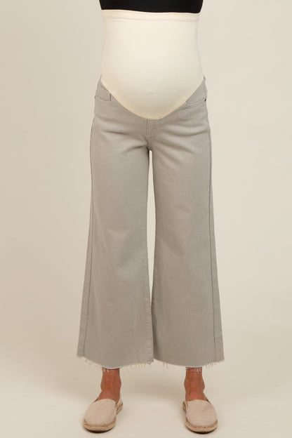 Light Olive Wide Leg Raw Hem Maternity Jeans