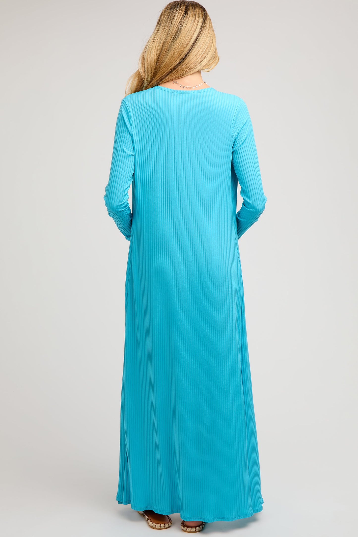 Aqua Ribbed Sleeveless Dress Cardigan Maternity Set