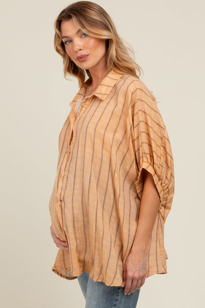 Yellow Striped Collared Oversized Maternity Top