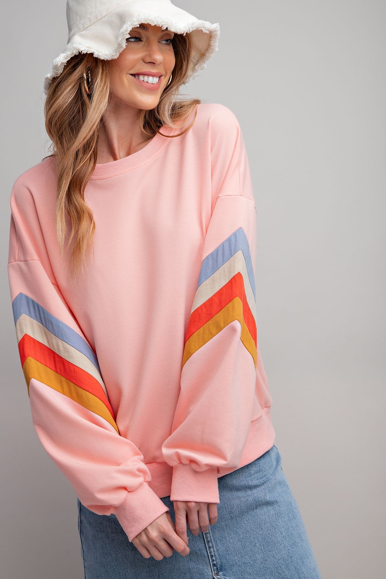 Peach Banded Bottom Terry Maternity Pullover